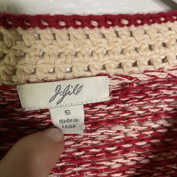 J Jill Sweater Women Sz Small Red Beige  Cardigan Chunky Knit Mock Neck Small - Picture 6 of 9